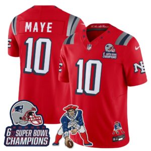 Drake Maye #10 New England Patriots 2025 Rivalries 6x Champions & Throwbacks Mascot Patch Vapor Limited Jersey - All Stitched