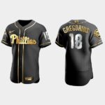 Men's Philadelphia Phillies #18 Didi Gregorius Black Golden Edition Flex Base Jersey