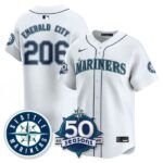 Emerald City #206 Seattle Mariners 50th Anniversary & AL West Vapor Premier Limited Jersey - White