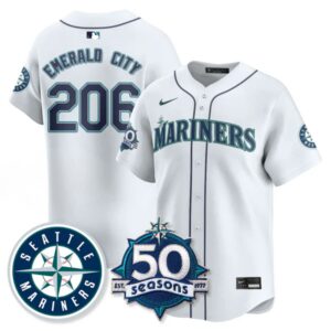 Emerald City #206 Seattle Mariners 50th Anniversary & AL West Vapor Premier Limited Jersey - White