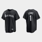 Men's Seattle Mariners #1 Kyle Lewis All Black Fashion Black White Jersey