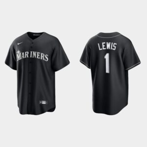 Men's Seattle Mariners #1 Kyle Lewis All Black Fashion Black White Jersey