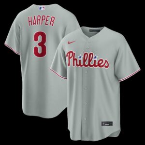 Philadelphia Phillies Bryce Harper #3 Gray Road Replica Jersey