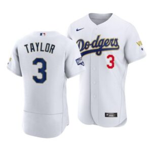 Men's Los Angeles Dodgers #3 Chris Taylor  White VII Gold Series Jersey