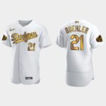 Men's Los Angeles Dodgers #21 Walker Buehler 2022 All-Star Game Flex Base Jersey - White Gold