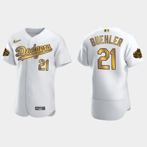 Men's Los Angeles Dodgers #21 Walker Buehler 2022 All-Star Game Flex Base Jersey - White Gold