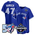 Addison Barger #47 Toronto Blue Jays 50th American League Champions Jersey Stitched Royal