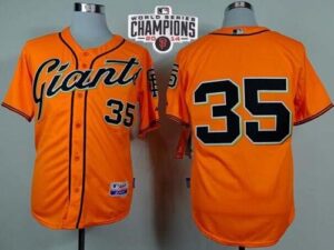 San Francisco Giants #35 Brandon Crawford Orange Alternate Cool Base W/2014 World Series Champions Stitched Jersey