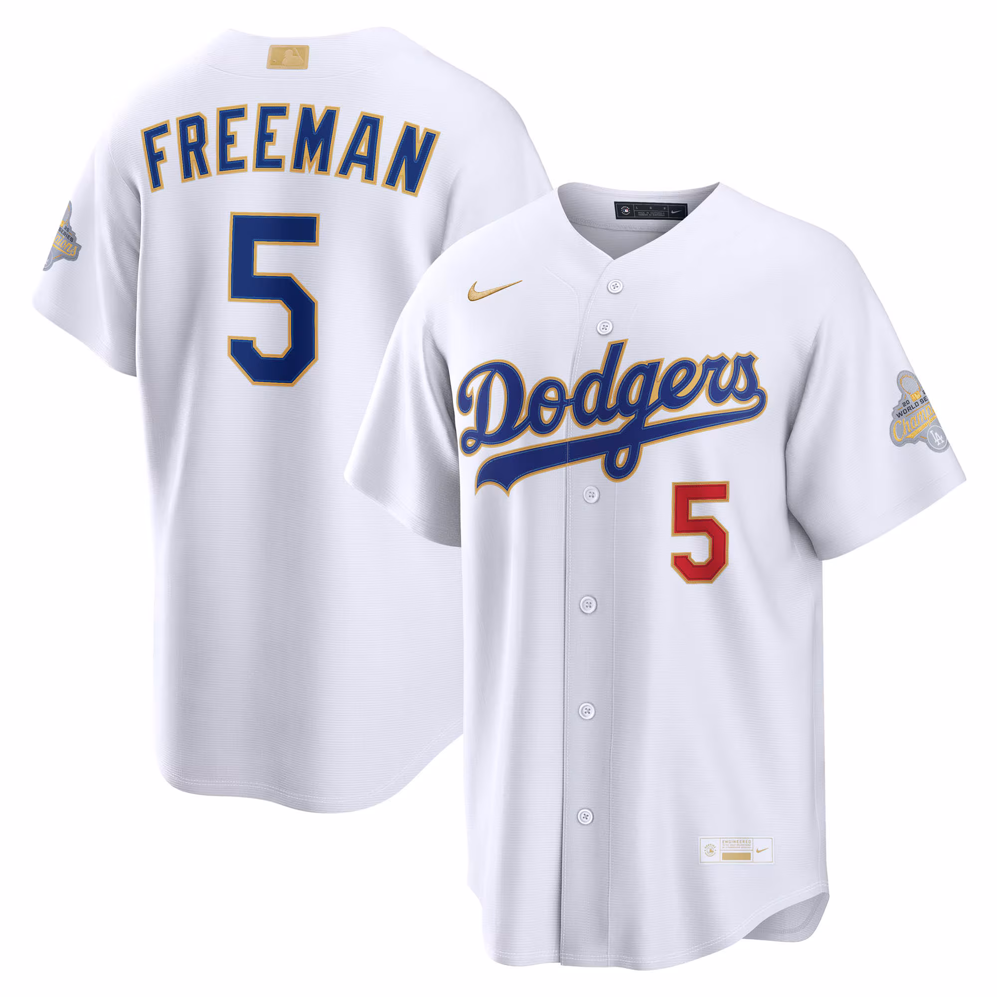 Los Angeles Dodgers Freddie Freeman #5 White 2026 Gold Collection Stadium Jersey