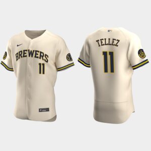 Men's Milwaukee Brewers #11 Rowdy Tellez Alternate Cream Jersey