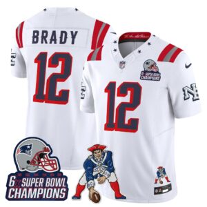 Tom Brady #12 New England Patriots 2025 Rivalries 6x Champions & Throwbacks Mascot Patch Vapor Limited Jersey - All Stitched