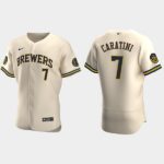 Men's Milwaukee Brewers #7 Victor Caratini Cream Alternate Flex Base Jersey