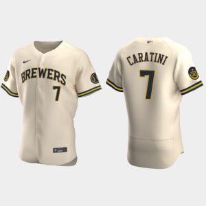 Men's Milwaukee Brewers #7 Victor Caratini Cream Alternate Flex Base Jersey