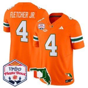 Mark Fletcher Jr. #4 Miami Hurricanes MIA 2026 The Fiesta Bowl & Florida Patch Vapor Limited Jersey - All Stitched