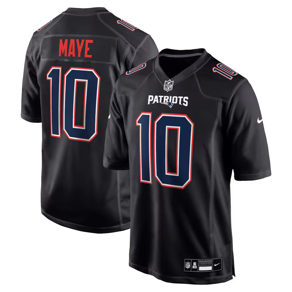 Men's Drake Maye #10 New England Patriots Carbon Black Game Jersey