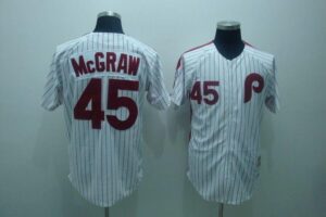 Mitchell And Ness Philadelphia Phillies #45 Tug Mcgraw White Red Strip Stitched Throwback Jersey