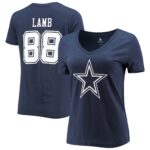 Women's CeeDee Lamb Navy Dallas Cowboys Player Icon Name & Number V-Neck T-Shirt