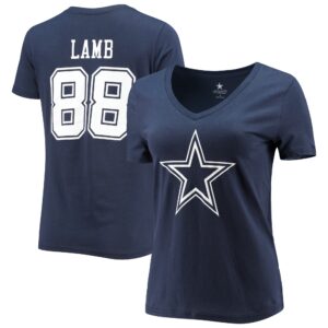 Women's CeeDee Lamb Navy Dallas Cowboys Player Icon Name & Number V-Neck T-Shirt