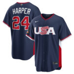Bryce Harper #24 USA Baseball 2026 World Baseball Classic Road Stadium Jersey - Navy