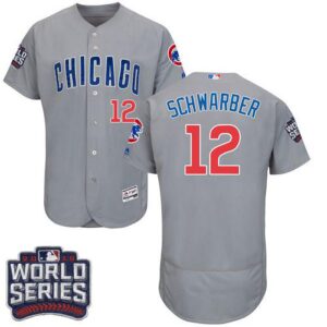Chicago Cubs #12 Kyle Schwarber Grey Flexbase Collection Road 2016 World Series Bound Stitched Jersey