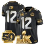 Th Fan #12 Seattle Seahawks Super Bowl LX Gold Patch Game Jersey - All Stitched