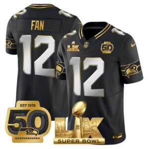 Th Fan #12 Seattle Seahawks Super Bowl LX Gold Patch Game Jersey - All Stitched