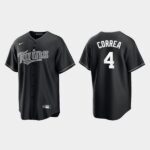 Men's Minnesota Twins #4 Carlos Correa Cool Base Official Jersey - Black White