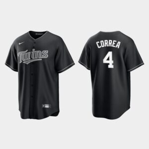 Men's Minnesota Twins #4 Carlos Correa Cool Base Official Jersey - Black White