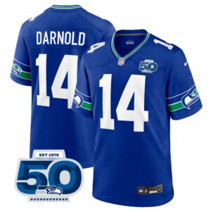 Seattle Seahawks Sam Darnold #14 Royal Alternate 50th Season Game Jersey