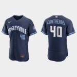 Men's Chicago Cubs #40 Willson Contreras Navy 2021 City Connect Flex Base Jersey