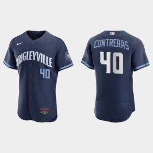 Men's Chicago Cubs #40 Willson Contreras Navy 2021 City Connect Flex Base Jersey