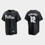 Men's Philadelphia Phillies #12 Kyle Schwarber Black White Official Jersey