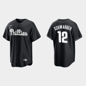 Men's Philadelphia Phillies #12 Kyle Schwarber Black White Official Jersey