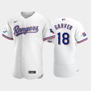 Men's Texas Rangers #18 Mitch Garver White Home 50th Anniversary Flex Base Jersey