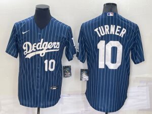 Men's  Los Angeles Dodgers #10 Justin Turner Blue Throwback Cool Base Jersey