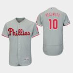 Men's Philadelphia Phillies #10 J.T. Realmuto Gray 150th Anniversary Patch Flex Base Jersey