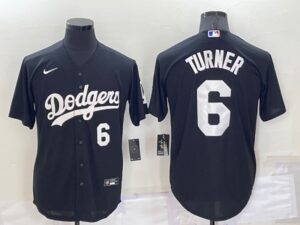 Men's  Los Angeles Dodgers #6 Trea Turner Black Stitched Cool Base Jersey