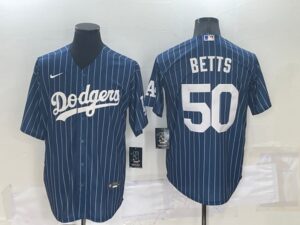 Men's  Los Angeles Dodgers #50 Mookie Betts Blue Throwback Cool Base Jersey