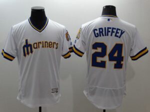 Men's Seattle Mariners #24 Ken Griffey White Flexbase Collection Cooperstown Stitched Jersey