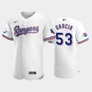 Men's Texas Rangers #53 Adolis Garcia White Home 50th Anniversary Flex Base Jersey