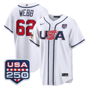 Logan Webb #62 USA Baseball 250th Patch 2026 World Baseball Classic Home Stadium Jersey - White
