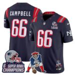 Will Campbell #66 New England Patriots 2025 Rivalries 6x Champions & Throwbacks Mascot Patch Vapor Limited Jersey - All Stitched