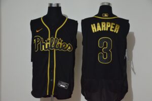 Men's Philadelphia Phillies #3 Bryce Harper Black Golden 2020 Cool and Refreshing Sleeveless Fan Stitched Flex  Jersey