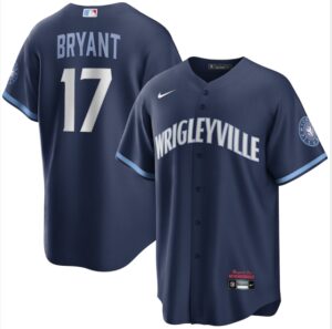 Men's  Chicago Cubs #17 Kris Bryant Navy 2021 City Connect Replica Player Jersey