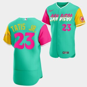 Men's San Diego Padres #23 Fernando Tatis Jr. 2022 City Connect Mint Reverse Flex Base Jersey