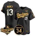 Max Muncy #13 Los Angeles Dodgers 2025 National League Champions Jersey - Stitched Black Gold