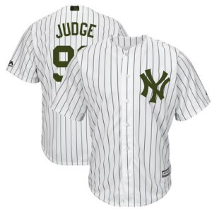 Men's New York Yankees #99 Aaron Judge Majestic White 2018 Memorial Day Cool Base Player Jersey