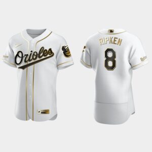 Men's Baltimore Orioles #8 Cal Ripken Jr. White Golden Edition Flex Base Jersey