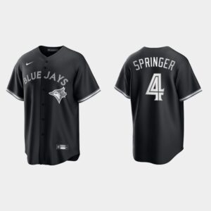 Men's Toronto Blue Jays #4 George Springer Black White All Black Fashion Jersey