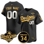 Custom Los Angeles Dodgers 2025 National League Champions Jersey - All Stitched Black Gold